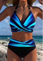 Wide Waistband Mid Waisted Ombre Cyan Bikini Set