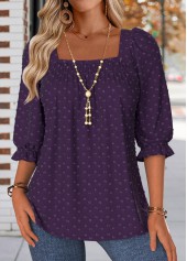 Purple Smocked Half Sleeve Square Neck Blouse