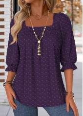 Purple Smocked Half Sleeve Square Neck Blouse | thumb picture 