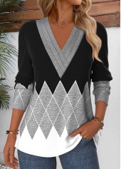 Grey Tummy Coverage Geometric Print Long Sleeve T Shirt | thumb picture 