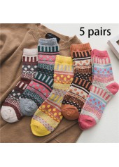 Multi Color Geometric Print Mid Calf Socks