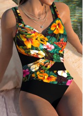 Tummy Coverage Floral Print Multi Color One Piece Swimwear