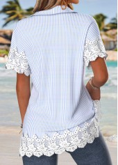 Light Blue Tummy Coverage Striped Short Sleeve Shirt | thumb picture 