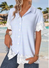 Light Blue Tummy Coverage Striped Short Sleeve Shirt | thumb picture 