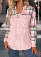 Light Pink Tummy Coverage Plaid Long Sleeve Sweatshirt | thumb picture 