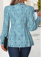 Denim Blue Peplum Denim-effect Print Long Sleeve Shirt | thumb picture 