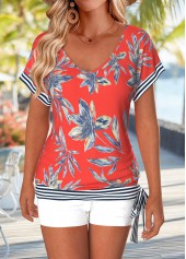 Neon Red Tummy Coverage Floral Print T Shirt