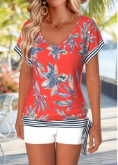 Neon Red Tummy Coverage Floral Print T Shirt | thumb picture 
