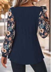 Navy Tummy Coverage Floral Print Long Sleeve T Shirt | thumb picture 