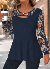Navy Tummy Coverage Floral Print Long Sleeve T Shirt | thumb picture 