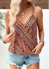 Multi Color Tummy Coverage Tribal Print Strappy Camisole Top