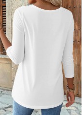 White Curved Hem 3/4 Sleeve Round Neck T Shirt | thumb picture 