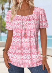 Light Pink Tummy Coverage Geometric Print T Shirt