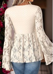 Beige Peplum Long Sleeve V Neck Cardigan | thumb picture 