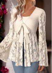 Beige Peplum Long Sleeve V Neck Cardigan | thumb picture 