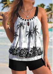 Tummy Coverage Tropical Plants Print Black Tankini Top-No Bottom | picture 1