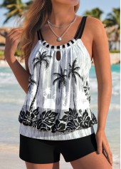 Tummy Coverage Tropical Plants Print Black Tankini Top-No Bottom | picture 3