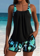 Tummy Coverage Mid Waisted Marine Life Print Tankini Set