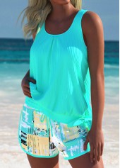 Tummy Coverage Mid Waisted Geometric Print Tankini Set