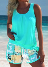 Tummy Coverage Mid Waisted Geometric Print Tankini Set | thumb picture 