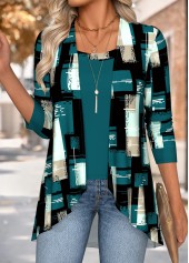 Blackish Green Tummy Coverage Geometric Print Blouse