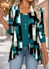 Blackish Green Tummy Coverage Geometric Print Blouse | thumb picture 