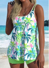 Tummy Coverage Mid Waisted Tropical Plants Print Tankini Set | thumb picture 