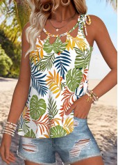 Multi Color Tummy Coverage Tropical Plants Print Camisole Top | thumb picture 