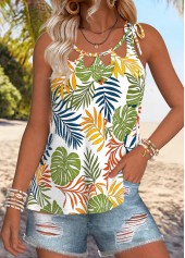 Multi Color Tummy Coverage Tropical Plants Print Camisole Top
