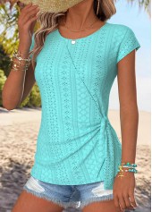 Cyan Tummy Coverage Short Sleeve Round Neck T Shirt
