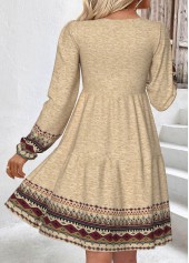 Light Camel Tummy Coverage Tribal Print Long Sleeve Dress | thumb picture 