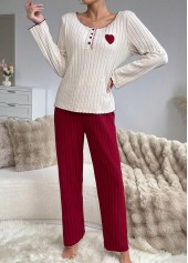 Wine Red Heart Print Lounge Top and Pants | thumb picture 