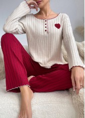 Wine Red Heart Print Lounge Top and Pants | thumb picture 