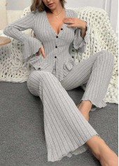 Grey Long Sleeve V Neck Lounge Top and Pants
