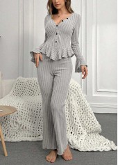 Grey Long Sleeve V Neck Lounge Top and Pants | thumb picture 
