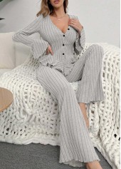 Grey Long Sleeve V Neck Lounge Top and Pants | thumb picture 