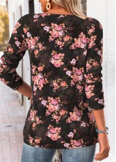 Black Tummy Coverage Floral Print Long Sleeve T Shirt | thumb picture 