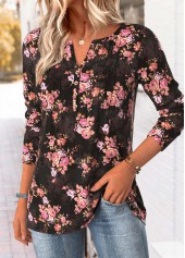 Black Tummy Coverage Floral Print Long Sleeve T Shirt | thumb picture 
