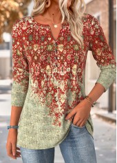 Multi Color Tummy Coverage Tribal Print T Shirt