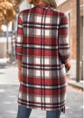 Red Tummy Coverage Plaid Long Sleeve Draped Neck Coat | thumb picture 