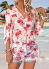 Red Tummy Coverage Floral Print 3/4 Sleeve Shirt | thumb picture 