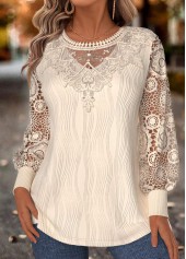 Beige Tummy Coverage Long Sleeve V Neck T Shirt