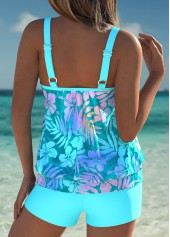 Tummy Coverage Mid Waisted Floral Print Cyan Tankini Set | thumb picture 