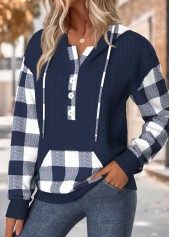 Navy Tummy Coverage Plaid Long Sleeve Hoodie | thumb picture 