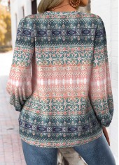 Multi Color Tummy Coverage Tribal Print Long Sleeve Blouse | thumb picture 