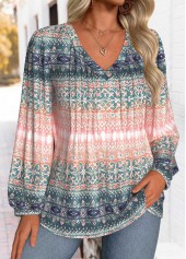 Multi Color Tummy Coverage Tribal Print Long Sleeve Blouse | thumb picture 