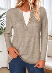 Gray Brown Tummy Coverage Long Sleeve T Shirt