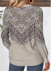 Gray Brown Tummy Coverage Tribal Print Long Sleeve Sweatshirt | thumb picture 