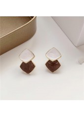Dark Coffee Square Alloy Detail Earrings