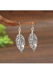 Silver Color Leaf Alloy Detail Earrings